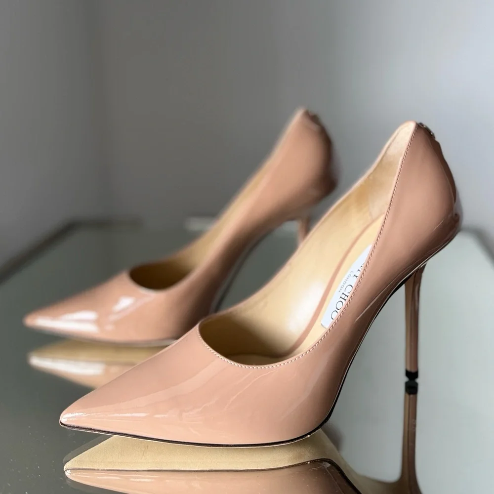 New Jimmy Choo Love Ballet-Pink Patent-Leather Pointed Pumps with JC $825 37.5 - Picture 11 of 11